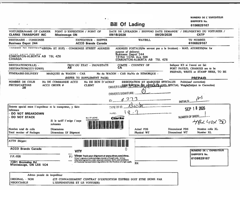 Bill of lading PDF returned by GetPDFImages